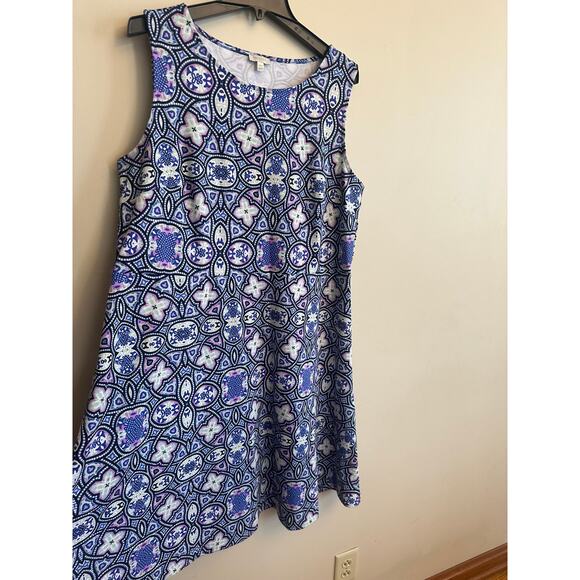 Talbots Plus Sleeveless Fit & Flare Dress Blue Purple Print Size 14W - Picture 2 of 5